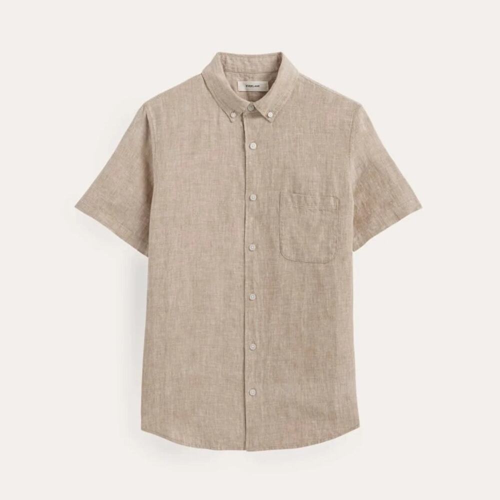 Everlane The Classic Short Sleeve Shirt 100% Linen Cornstalk Chambray XS NWT